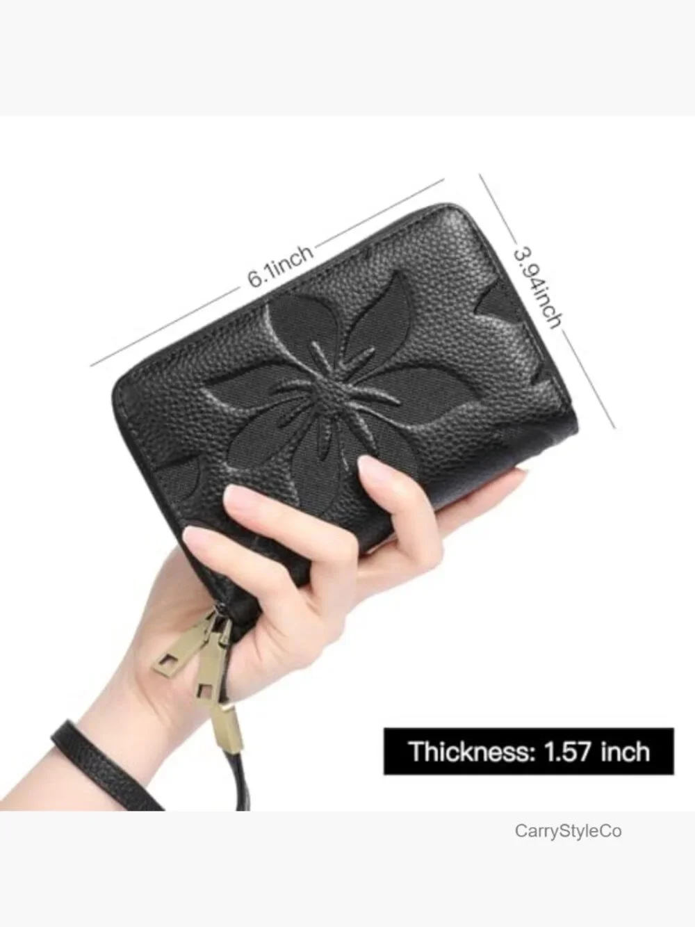 Double Zip Around RFID Wristlet Wallet Medium Size Leather
